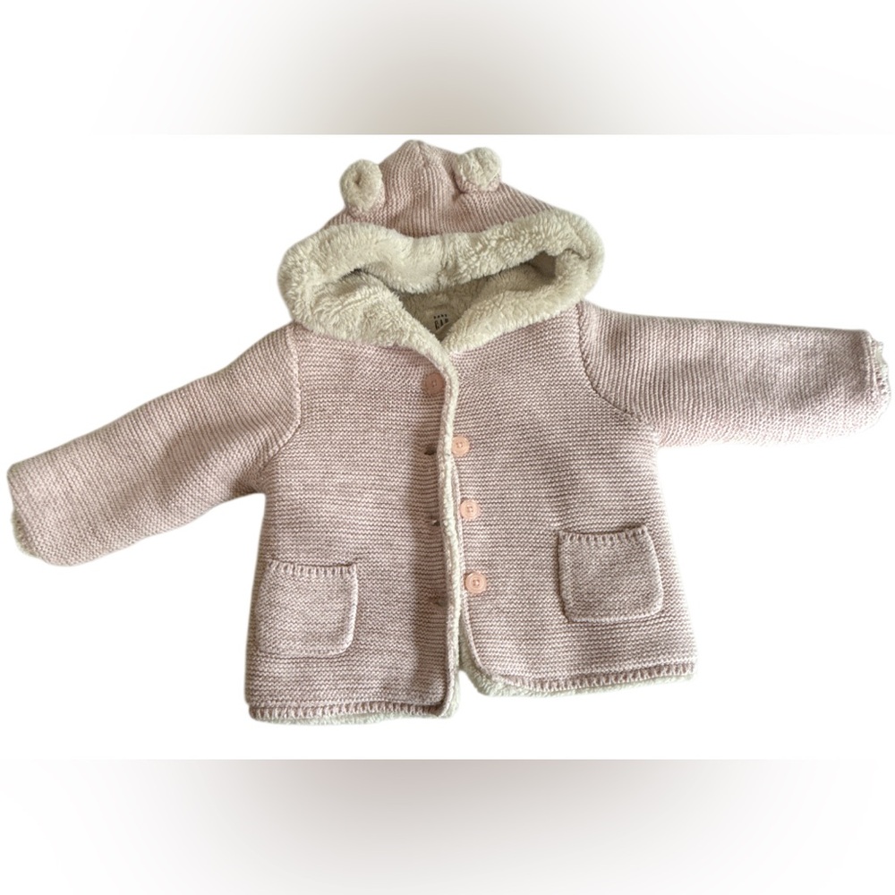 GAP Light Pink Sherpa Baby Knit Jacket with Bear Ears